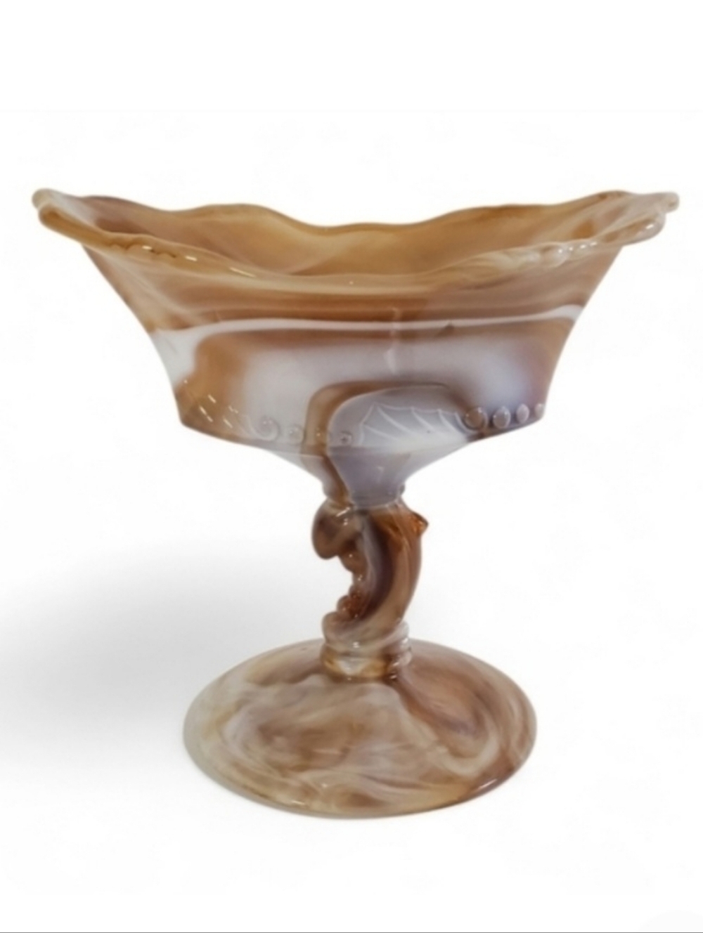 Imperial Caramel Slag Glass Footed Compote Candy Dish MCM Vintage Decor